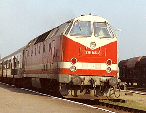 Diesellok 219 146 im Bahnhof Bad Doberan