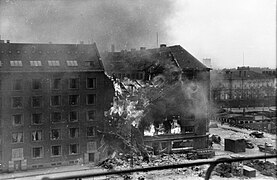 Shellhus burning after the bombing raid