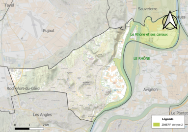 Carte des ZNIEFF de type 2 sur la commune.