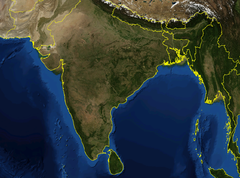 Foto de satélite da região do subcontinente indiano, habitat da espécie P. buddha.[1]