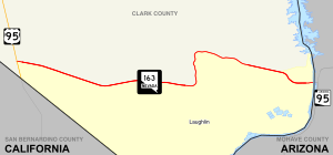 Nevada State route 163 travels due east from US 95 to the Arizona border near Laughlin