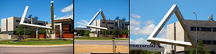 Impossible triangle sculpture as an optical illusion, East Perth, Western Australia