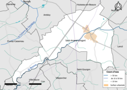 Carte en couleur présentantle réseau hydrographique de la commune