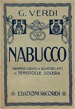 Titulní strana výtisku partitury "Nabucca" z roku 1923 (edizioni Ricordi)