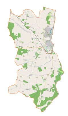 Mapa konturowa gminy Ścinawa, blisko dolnej krawiędzi nieco na prawo znajduje się punkt z opisem „Łęg Korea”