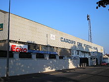 A grey football stand