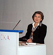 Valentina Terechkova lors d'une visite en Finlande, au centre scientifique Heureka, le 14 septembre 2002.