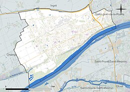 Carte en couleurs représentant les cours d'eau (la Loire au sud, le Rollin au sud-ouest)