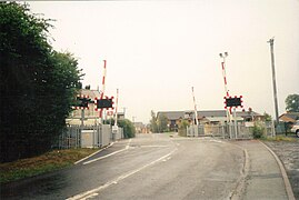 The in town level crossing by the Caersws station in 2010.