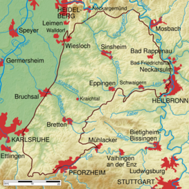 Mapa de Kraichgau (en la línea sombreada).