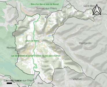 Carte des ZNIEFF de type 1 sur la commune.