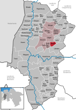 Läget för kommunen Hüven i Landkreis Emsland