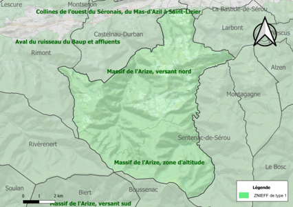 Carte des ZNIEFF de type 1 sur la commune.