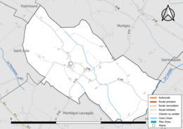 Carte en couleur présentant le réseau hydrographique de la commune