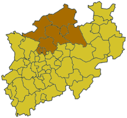 Map of North Rhine-Westphalia highlighting the Regierungsbezirk of Münster