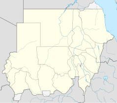 Mapa konturowa Sudanu, blisko prawej krawiędzi nieco u góry znajduje się punkt z opisem „ujście”