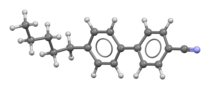 Space-filling model of the 4-cyano-4'-pentylbiphenyl molecule