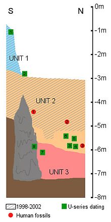 Stratigraphie de la grotte d'Aroeira.