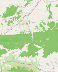 Mapa konturowa Zakopanego, u góry znajduje się punkt z opisem „Zakopane”