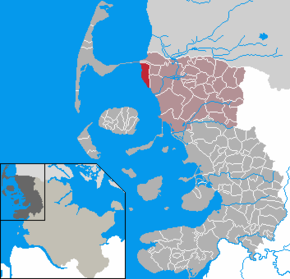 Poziția Friedrich-Wilhelm-Lübke-Koog pe harta districtului Nordfriesland