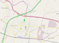 Mapa konturowa Mszczonowa, po prawej nieco na dole znajduje się punkt z opisem „Postrzygałki”