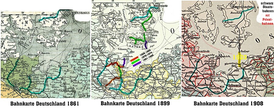 „Vogelfluglinie“ als Verbindung zwischen København und Hamburg