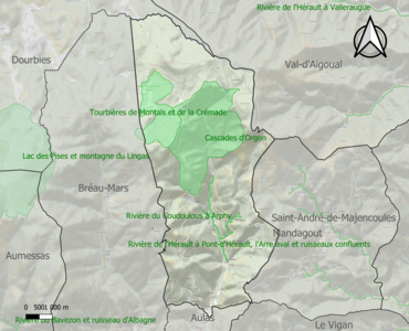 Carte des ZNIEFF de type 1 sur la commune.