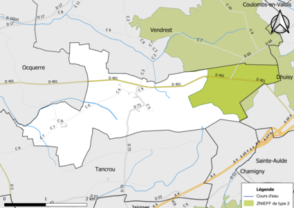 Carte des ZNIEFF de type 2 de la commune.