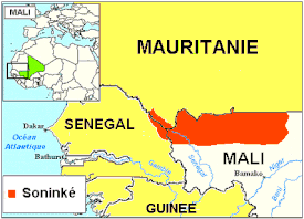 Soninkejen ydinalue Malin, Mauritanian ja Senegalin rajalla.