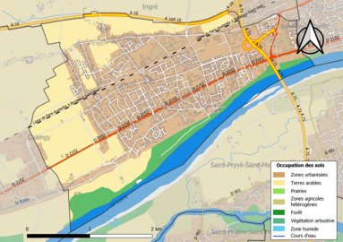 Carte en couleurs des infrastructures et de l'occupation des sols de la commune.