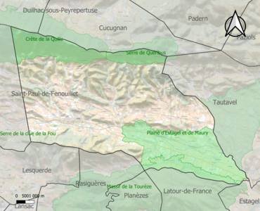 Carte des ZNIEFF de type 1 sur la commune.