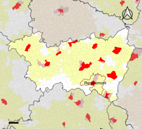 Localisation de l'aire d'attraction de Remiremont dans le département des Vosges.