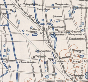 1927年，丁家桥站的位置（在Tingchiachiao旁，以STA.标注）