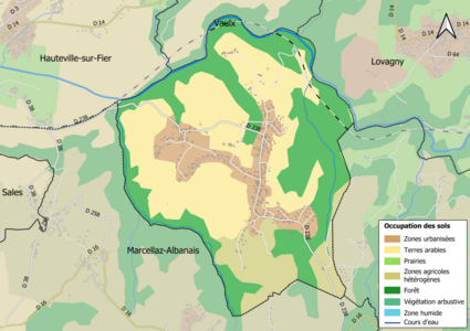 Carte en couleurs présentant l'occupation des sols.