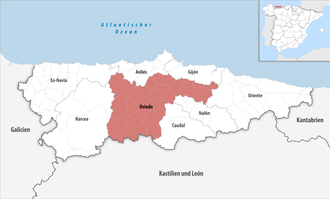 Die Lage der Comarca Oviedo in der autonomen Gemeinschaft Asturien