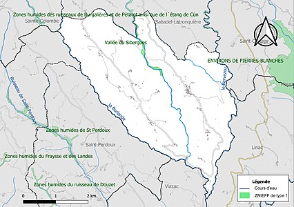 Carte de la ZNIEFF de type 1 sur la commune.