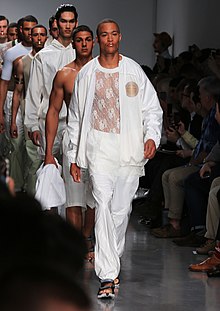 Models walking single file