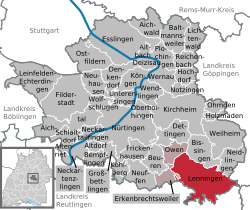 Elhelyezkedése Baden-Württemberg térképén