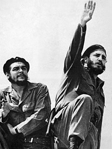 Cuban revolutionaries Che Guevara (left) and Fidel Castro (right) with patchy beards