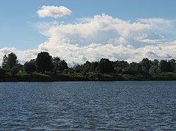 View of the village of Khlepen over the Vazuza River in Sychyovsky District