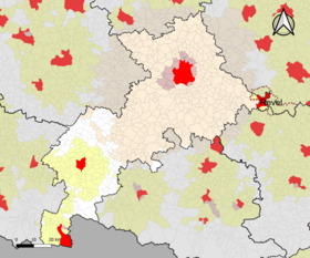 Localisation de l'aire d'attraction de Revel dans le département de la Haute-Garonne.