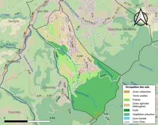 Carte en couleurs présentant l'occupation des sols.