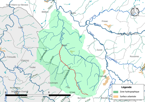 Le Vavret (en rouge) et la zone hydrographique dans laquelle il s'insère.