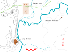 Carte représentant l'emplacement d'un site antique dans son environnement géographique.