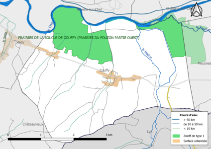 Carte des ZNIEFF de type 1 localisées sur la commune[Note 2].