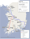 Korea Train Express system map as of October 2011 with the Honam line sown in red