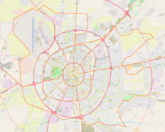 Mapa konturowa Irbilu, blisko centrum na dole znajduje się punkt z opisem „Malab Fransu Hariri”