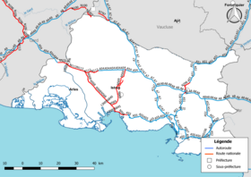 Carte du réseau routier national (autoroutes et routes nationales) dans le département des Bouches-du-Rhône