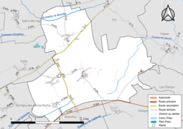 Carte en couleur présentant le réseau hydrographique de la commune