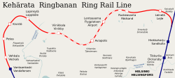 Kehärata: punainen=pintarata, katkoviiva=tunneli.